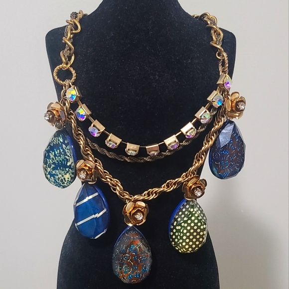 BJ Blue Lucite Tear Drop Necklace - Picture 1 of 4